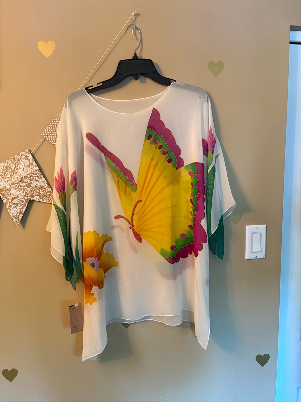 NWT Ke Ke Collection Silk Butterfly Floral Print Sheer Kimono Top - Picture 2 of 11